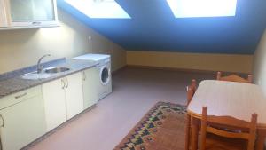a kitchen with a sink and a washing machine at Apartamento Ático Select Real Caldas de Reis in Caldas de Reis