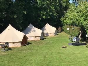 un groupe de tentes dans un champ d'herbe dans l'établissement Rum og rooms, à Brundby