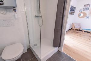 a bathroom with a shower and a toilet at Reims - Place du Forum - Cathédrale - City Center in Reims