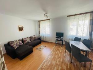 a living room with a couch and a table at Garsoniera Family in Buşteni