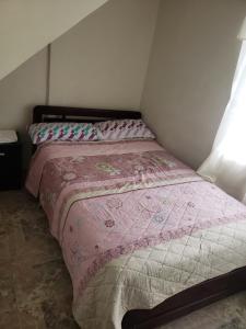 een bed met een roze dekbed in een kamer bij Apto Duplex Familias Numerosas Centro Pasto in Pasto