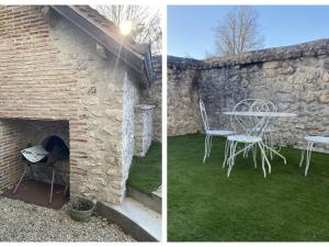 two pictures of a stone building with a table and chair at Gîte Avaray, 4 pièces, 6 personnes - FR-1-491-299 in Avaray