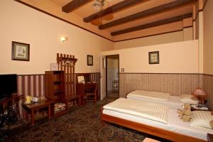 1 dormitorio con 1 cama y TV en una habitación en Globtroter Guest House, en Cracovia