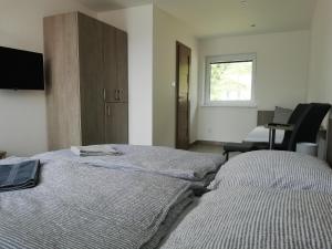 dwa łóżka siedzące obok siebie w pokoju w obiekcie Vila Lada w mieście Dedinky