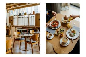 dos fotos de una mesa con platos de comida en PURO Kraków Stare Miasto en Cracovia