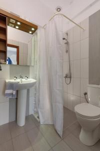 a bathroom with a sink and a toilet and a shower at Pension Panorama in Kalamaki Heraklion