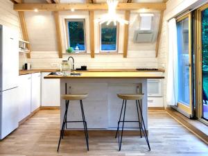 a kitchen with a island in a tiny house at Zen House in Brod na Kupi +35 photos