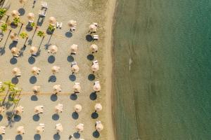 an aerial view of a group of cars parked on a beach at St Raphael Resort in Limassol