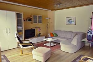 a living room with a couch and a tv at Apartment Dreier - Salzburger Land in Abtenau