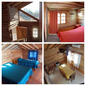 3 photos d'une cabine avec une chambre et un lit dans l'établissement CABAÑAS VALLE LUNLUNTA, à Maipú