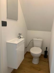ウェンドゥイネにあるVacanzamareのトイレと洗面台を備えた白いバスルーム +5枚の写真