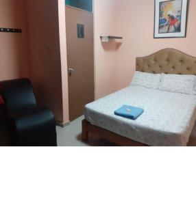 1 dormitorio pequeño con 1 cama y 1 silla en Hospedaje Las Palmeras, en Piura