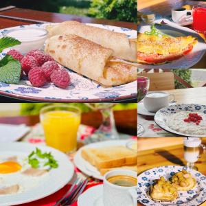 eine Collage mit Bildern von Frühstückslebensmitteln und Getränken in der Unterkunft U Anity in Uschhorod