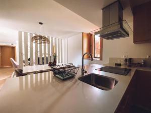 a kitchen with a sink and a counter top at Casa Azevedos in Ponte da Barca