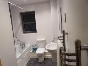 a white bathroom with a toilet and a sink at Vetrelax Colchester Apartment in Colchester