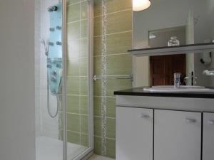 a bathroom with a shower and a sink at Gîte Alleyras, 4 pièces, 8 personnes - FR-1-582-244 in Alleyras