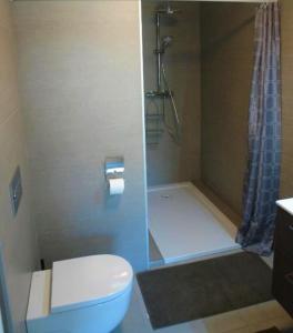 een badkamer met een toilet en een douche bij Blue Sunset - Apartamento Valentina in Manilva