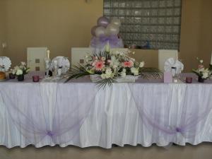 a table with flowers and balloons on top of it at Aparthotel Romance in Kiten +99 photos