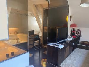 TV a/nebo společenská místnost v ubytování Chambres Privatives Chez l'Habitant