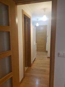 pasillo de una habitación con suelo de madera y puerta en Apartamento Miñoca con Garaje en Vigo