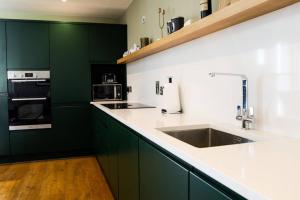a kitchen with green cabinets and a sink at 5* Self Catering in Nenagh