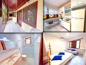 a collage of four pictures of a kitchen and a bathroom at Maresias Canto do Mar in Maresias +19 photos