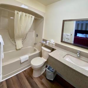 a bathroom with a toilet and a tub and a sink at Colonial House Motor Inn in Perth