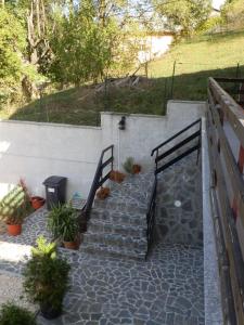 a set of stairs with potted plants at Hygge House in Buşteni
