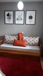 un divano in camera con alcuni cuscini sopra di Espaço Kayan a Cunha