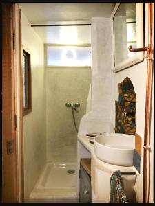 La petite salle de bains est pourvue d'un lavabo et d'une douche. dans l'établissement Le Triplex, à Vernet-les-Bains