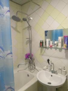 La salle de bains est pourvue d'une douche, d'un lavabo et d'une baignoire. dans l'établissement Guest House Armina, à Erevan