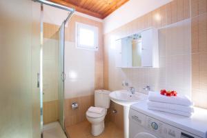 a bathroom with a toilet and a sink and a shower at Konstantino's House in Áyios Ilías