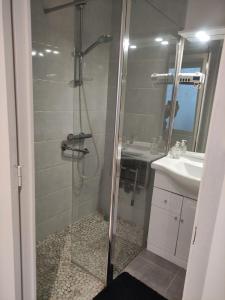 a bathroom with a shower and a sink at Maison proche gare avec extérieur in Neufchâteau