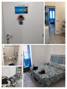 uma colagem de quatro fotografias de um quarto com uma cama em I colori di Iglesias em Iglesias