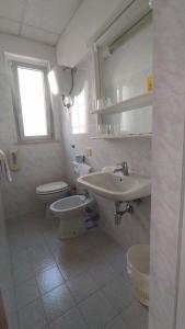 un bagno bianco con lavandino e WC di Hotel Astor a Silvi Marina