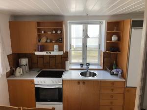 a small kitchen with a sink and a window at Hyggelig lille lejlighed in Ebeltoft