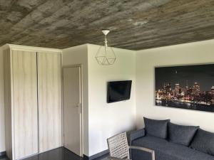 a living room with a couch and a tv at Zielony Daszek in Sianozety