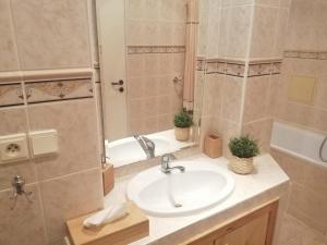 塔特蘭斯卡魯門尼卡的住宿－Apartmán AkoDoma，浴室配有水槽、淋浴和浴缸。