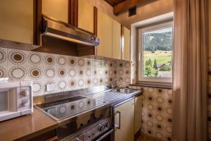 a kitchen with a stove and a window at Apt Hofer Silena in Villabassa