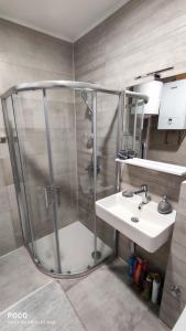 a bathroom with a shower and a sink at Apartman Snjezna pahuljica - FREE GARAGE in Bjelašnica +70 photos