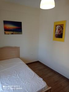 a bedroom with a bed and a picture on the wall at Sunset Apartment in Epanomi