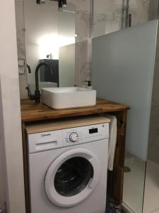 a washing machine in a bathroom with a sink at Campagne et océan in Ahetze