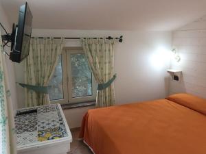 um quarto com uma cama e uma janela em Villa Alessandra em Maratea