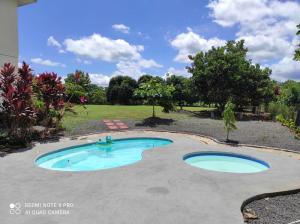 San Mateo的住宿－Quinta Don Noé，一座树木繁茂的庭院内的游泳池