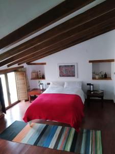 a bedroom with a large bed with a red blanket at Casa Cerros de Úbeda 1630 in Úbeda