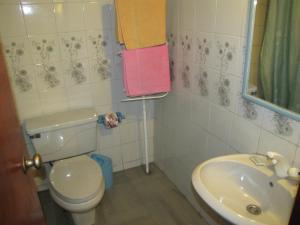 a bathroom with a toilet and a sink at Hotel Rio in Rancagua +17 photos