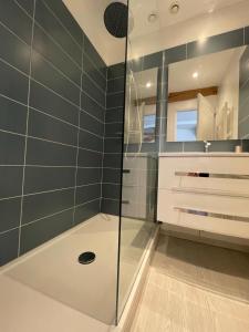 baño con ducha y puerta de cristal en Le Bien-Venant en Domvast