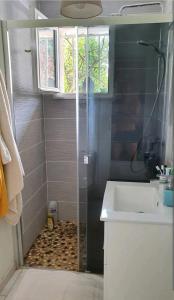 a bathroom with a shower and a sink at 13Tours in Tours