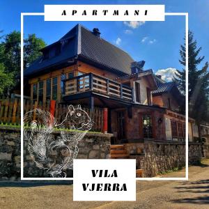 a house with a sign that reads villa vertera at Apartmani Vila Vjerra in Žabljak