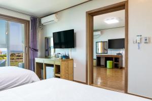 TV a/nebo společenská místnost v ubytování Hotel Amor